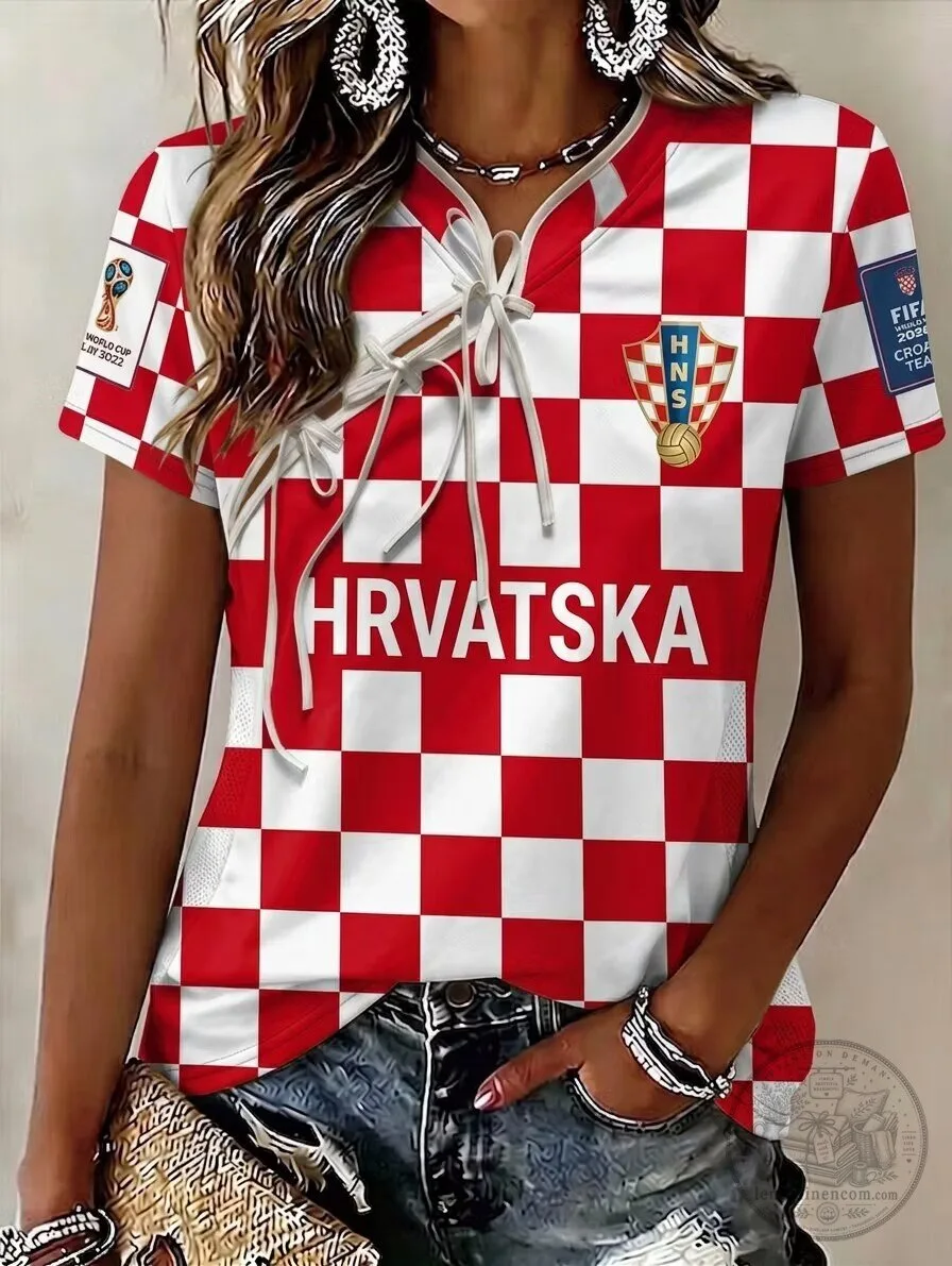 Croatia Football Fan Style Casual V-Neck T-Shirt