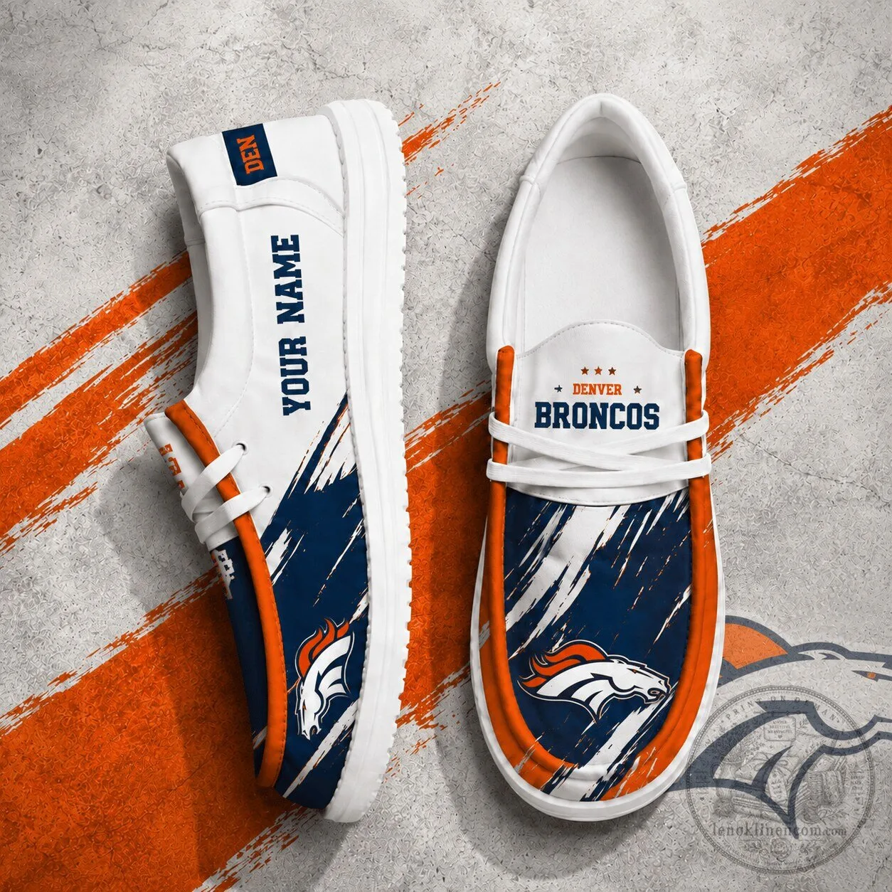Denver Broncos Personalized White and Orange Casual Shoes