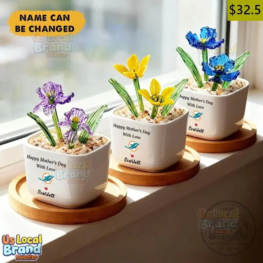 Miami Dolphins Birth Flower Glass Pot Personalized Mother's Day Gift 6 miami dolphins birth flower glass pot personalized mother s day gift gallery 1