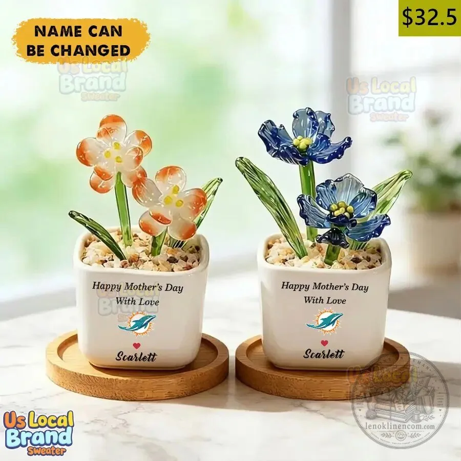 Miami Dolphins Birth Flower Glass Pot Personalized Mother's Day Gift 7 miami dolphins birth flower glass pot personalized mother s day gift gallery 2