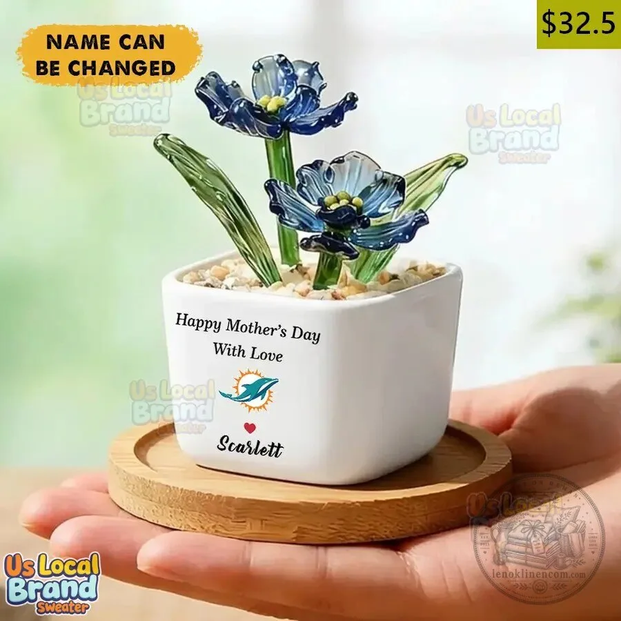 Miami Dolphins Birth Flower Glass Pot Personalized Mother's Day Gift 8 miami dolphins birth flower glass pot personalized mother s day gift gallery 3