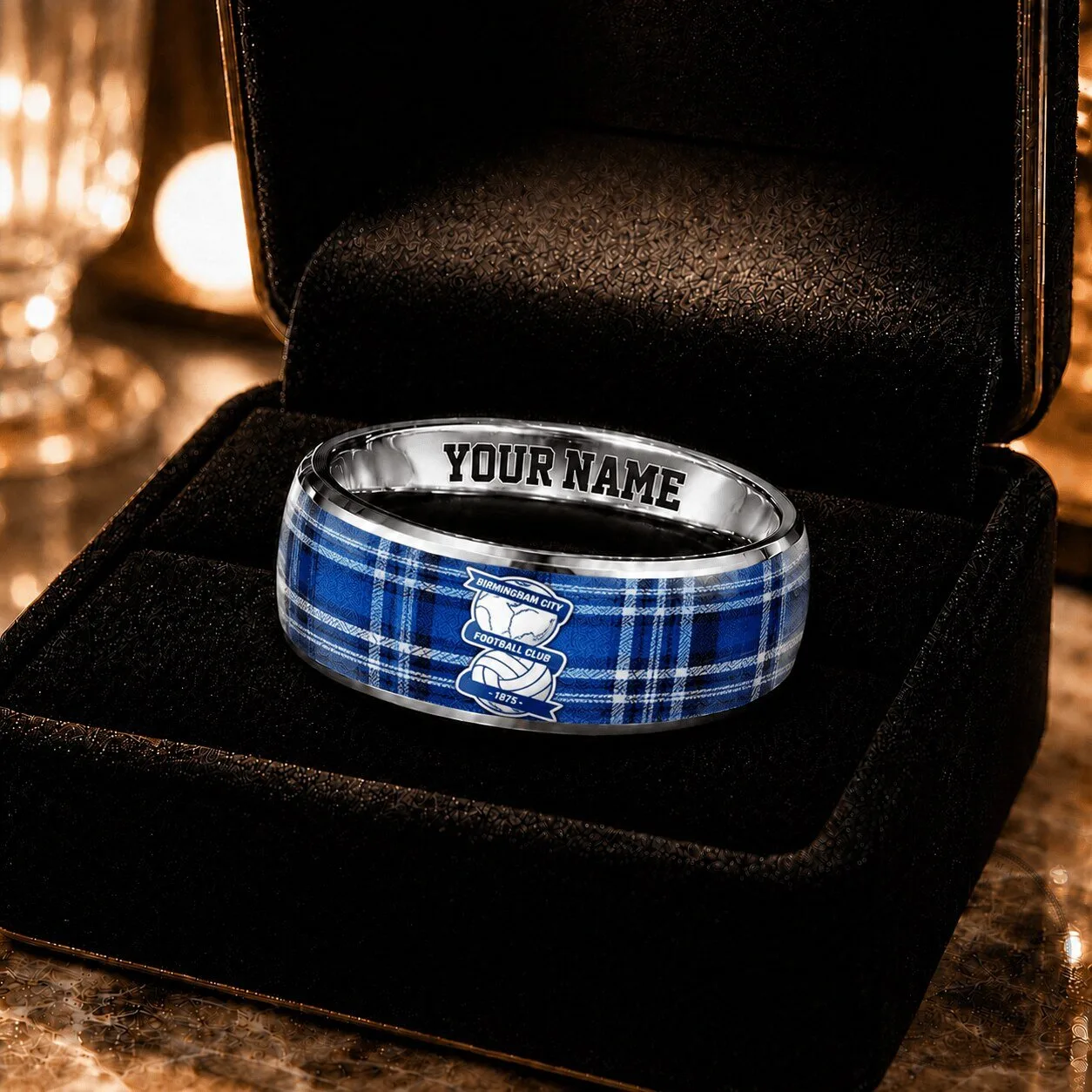 Birmingham City Football Club Personalized Plaid Pattern Ring