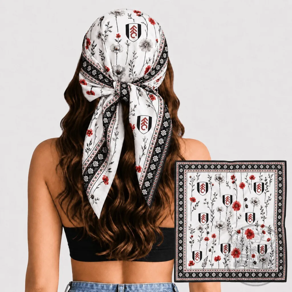Fulham Football Club Floral Pattern Scarf for Women, English Premier League Fulham Football Club Floral Pattern Scarf for Women, English Premier League