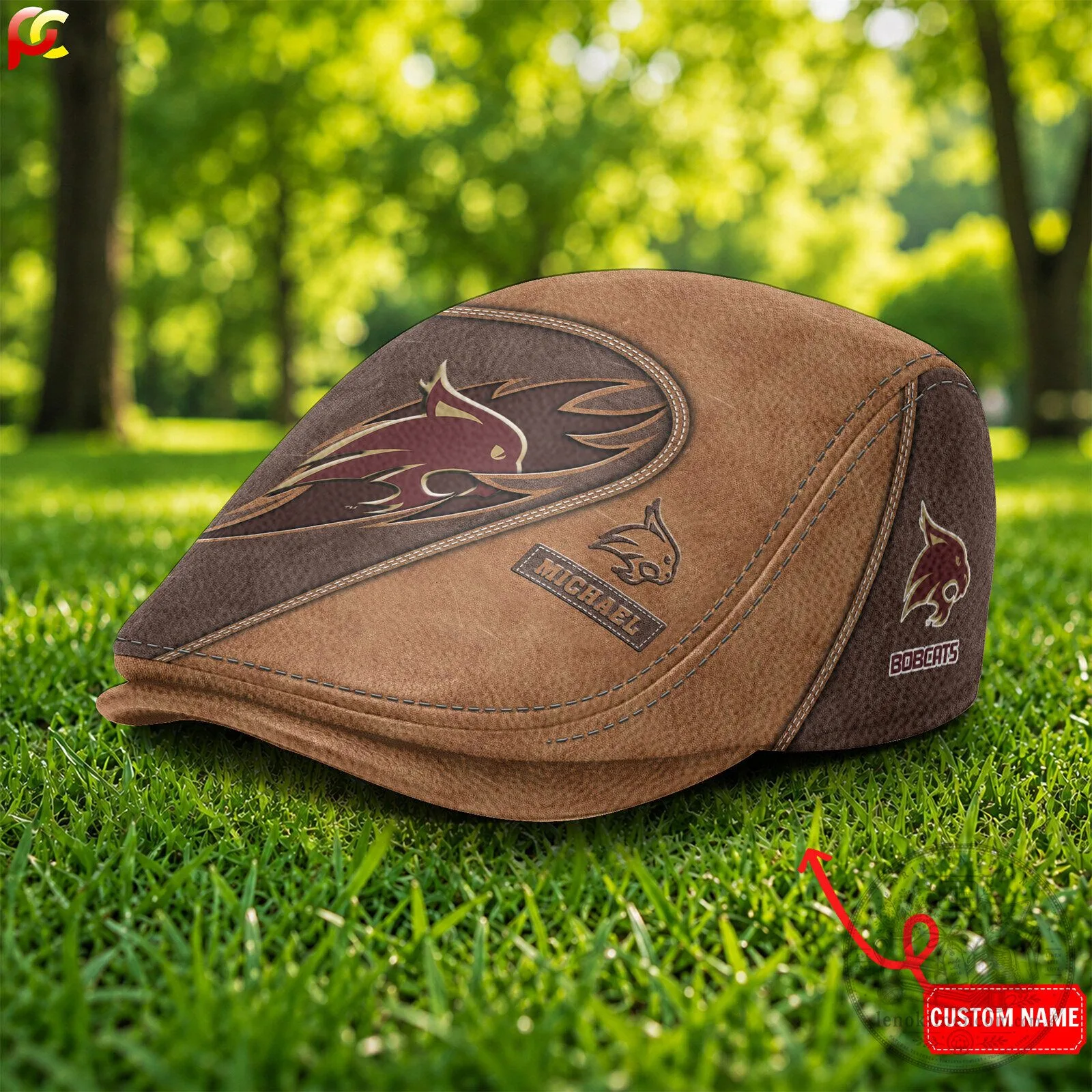 Texas State Bobcats Custom Name Leather Flat Cap Hat