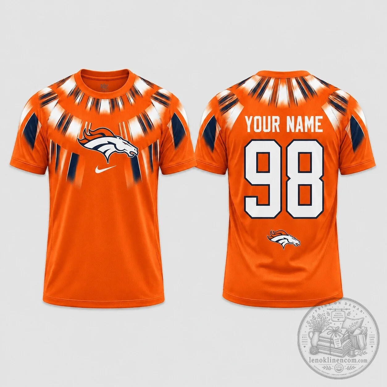 Denver Broncos Custom Name Number Orange Performance Game Day T-Shirt