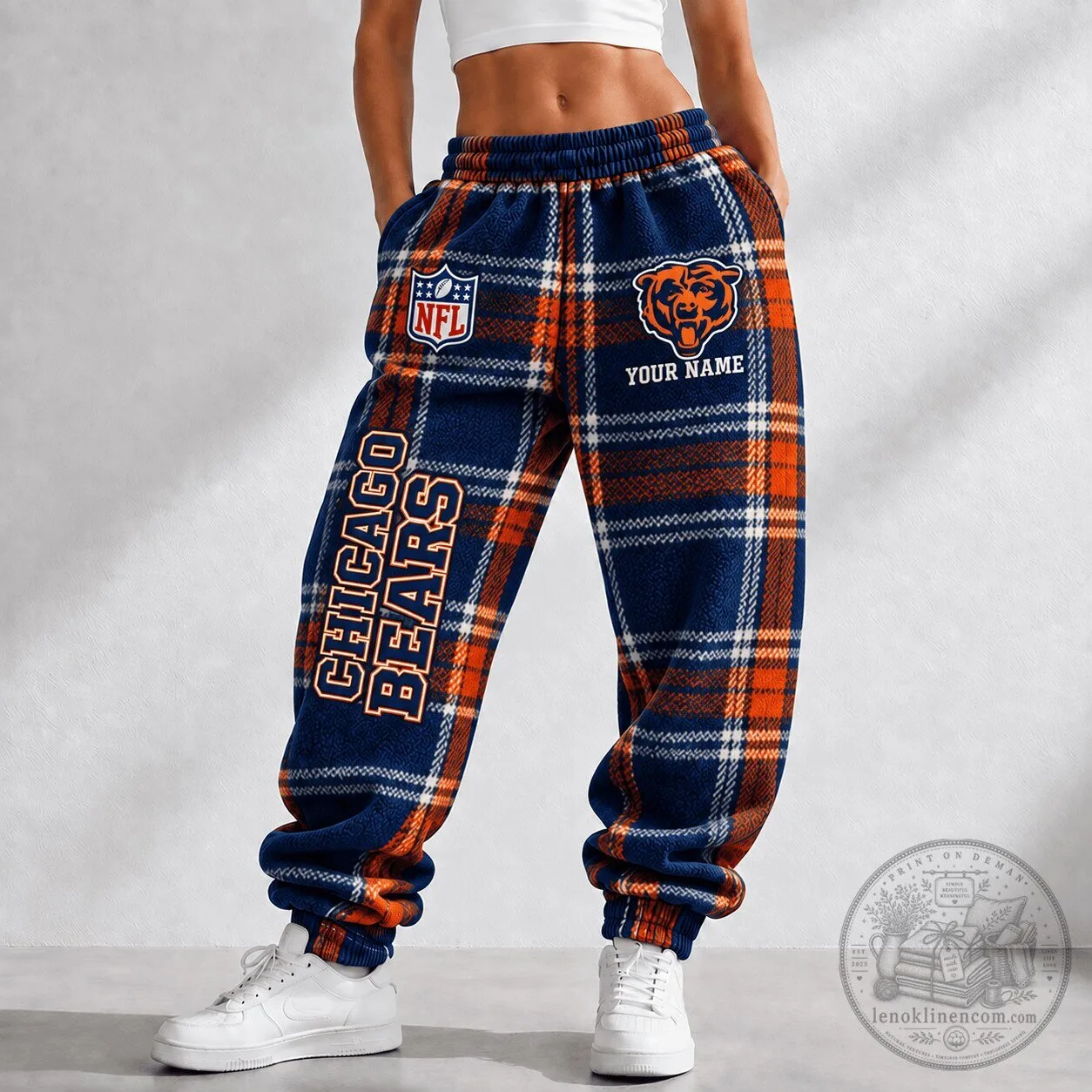 Chicago Bears National Football League Plaid Custom Name Jogger Pants