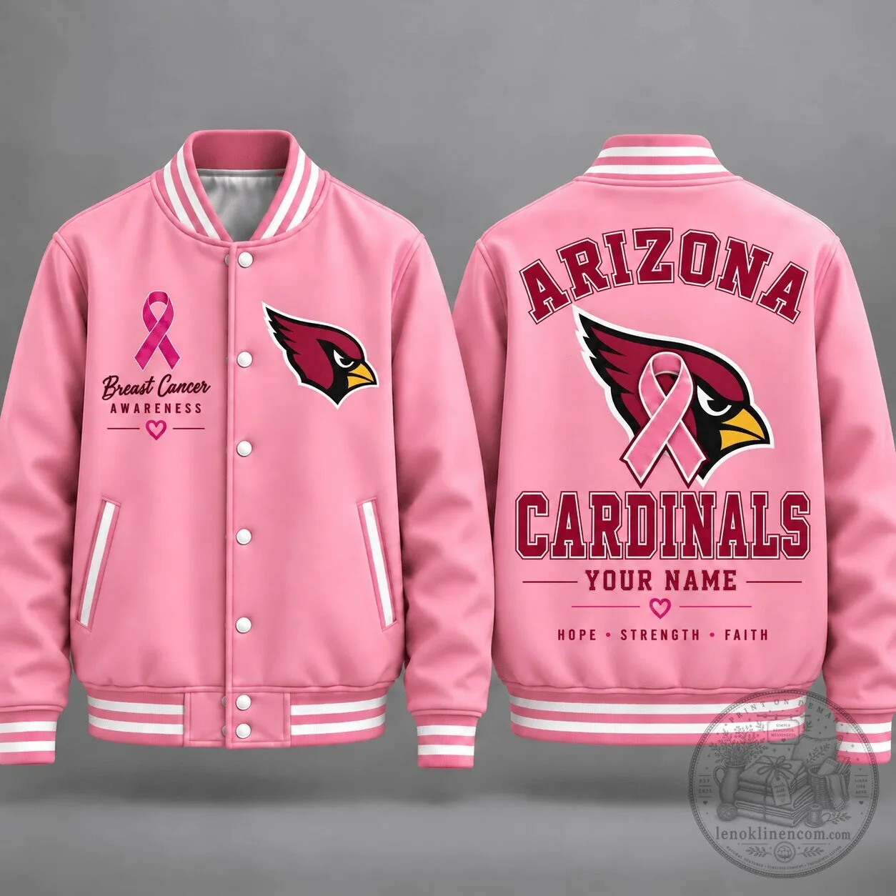 Arizona Cardinals Breast Cancer Awareness Personalized Varsity Jacket