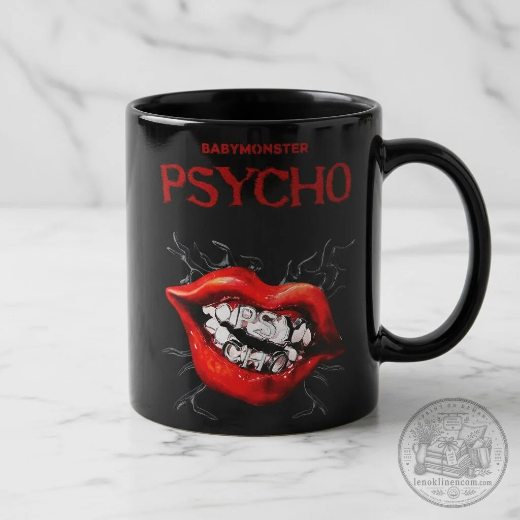 BABYMONSTER PSYCHO Lips Graphic Black Ceramic Coffee Mug