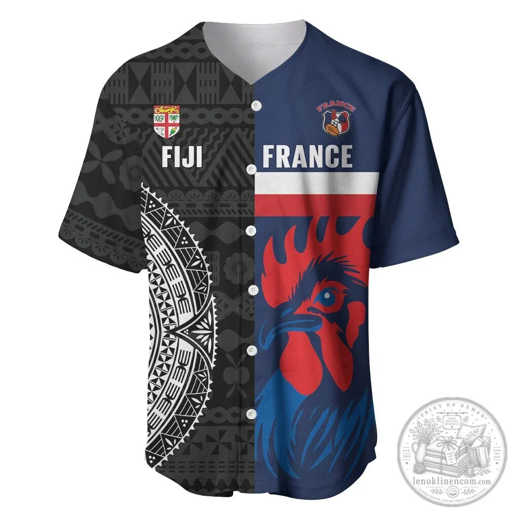 Fiji and France Rugby Team Split Design Baseball Jersey