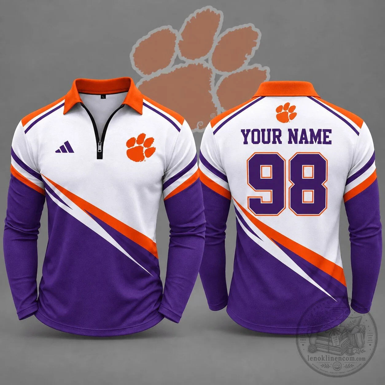 Clemson Tigers Personalized Elite Motion Quarter Zip Long Sleeve Polo Shirt