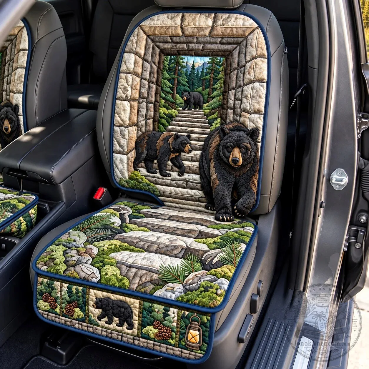 Forest Bear Quilted Car Seat Protector Cover