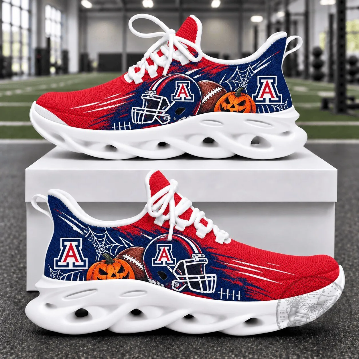 Arizona Wildcats Halloween Football Pumpkin Spiderweb Sneakers