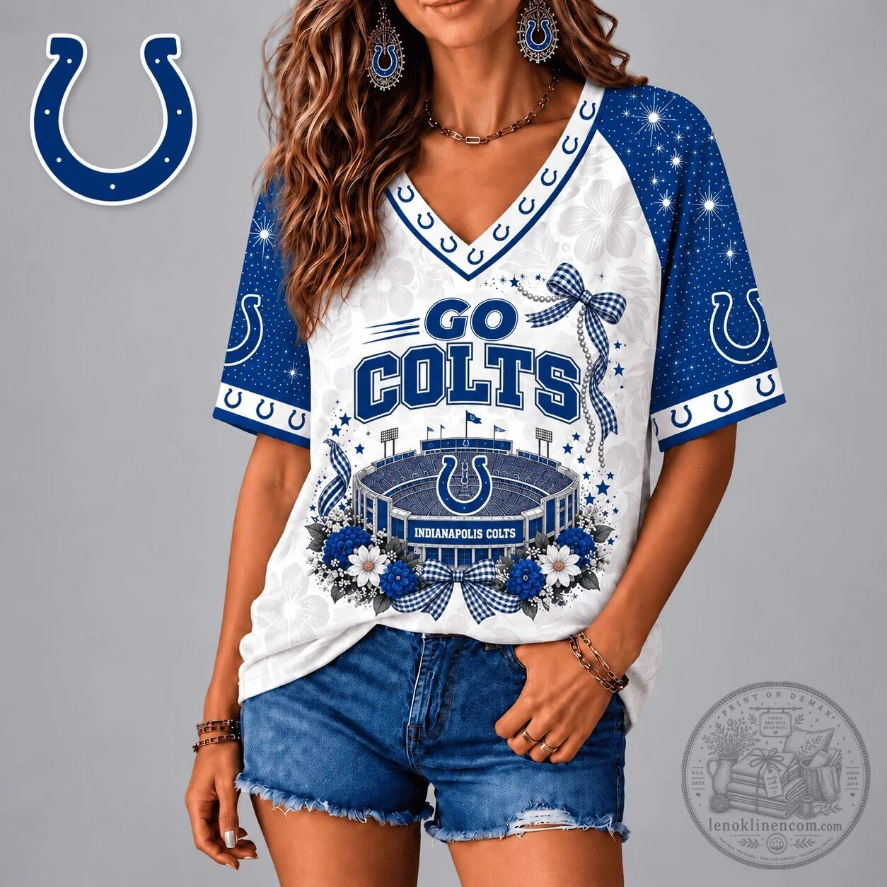 Indianapolis Colts Football Team Patriotic Floral V-Neck Raglan T-Shirt