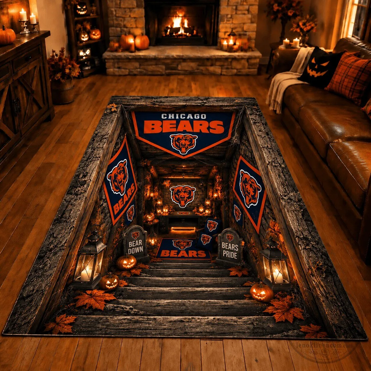 Chicago Bears Halloween Fan Cave Area Rug