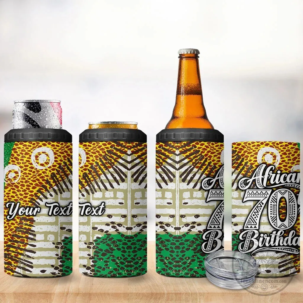 Personalized African 70th Birthday Tribal Animal Print Insulated Can Cooler 8 Personalized African 70th Birthday Tribal Animal Print Insulated Can Cooler