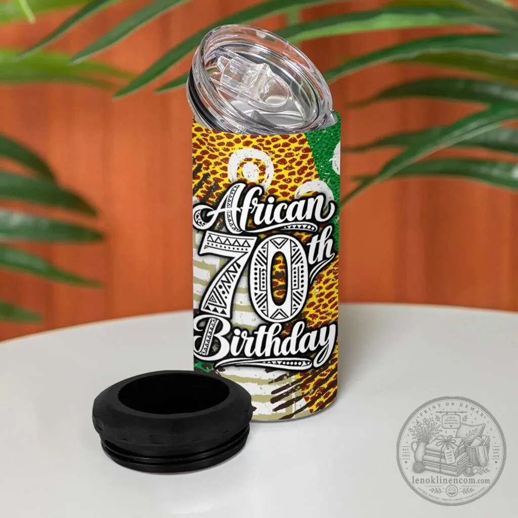 Personalized African 70th Birthday Tribal Animal Print Insulated Can Cooler 10 Personalized African 70th Birthday Tribal Animal Print Insulated Can Cooler