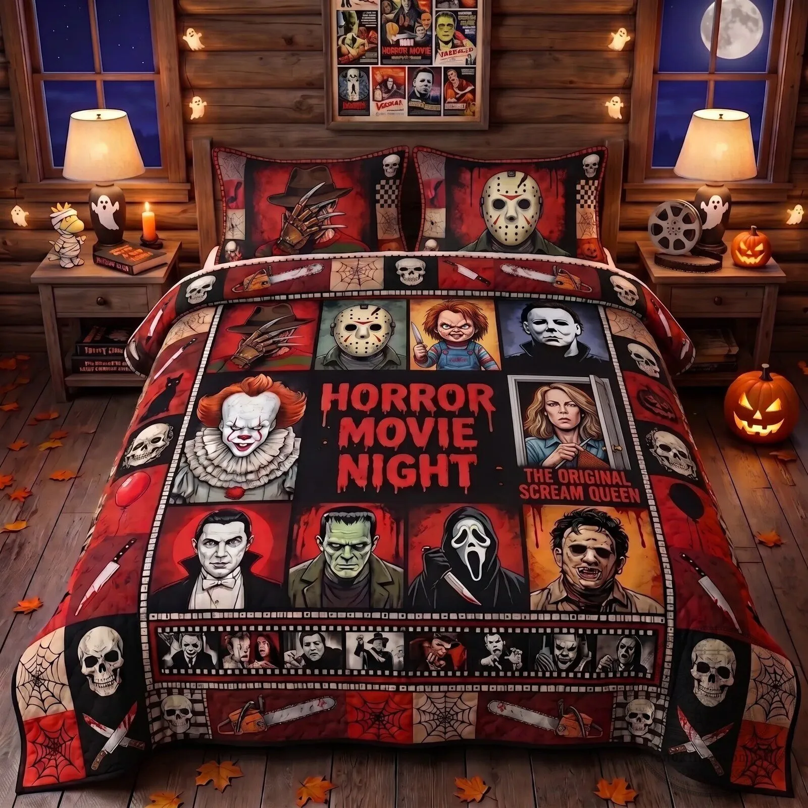 Classic Horror Movie Night Characters Quilt Bedding Set