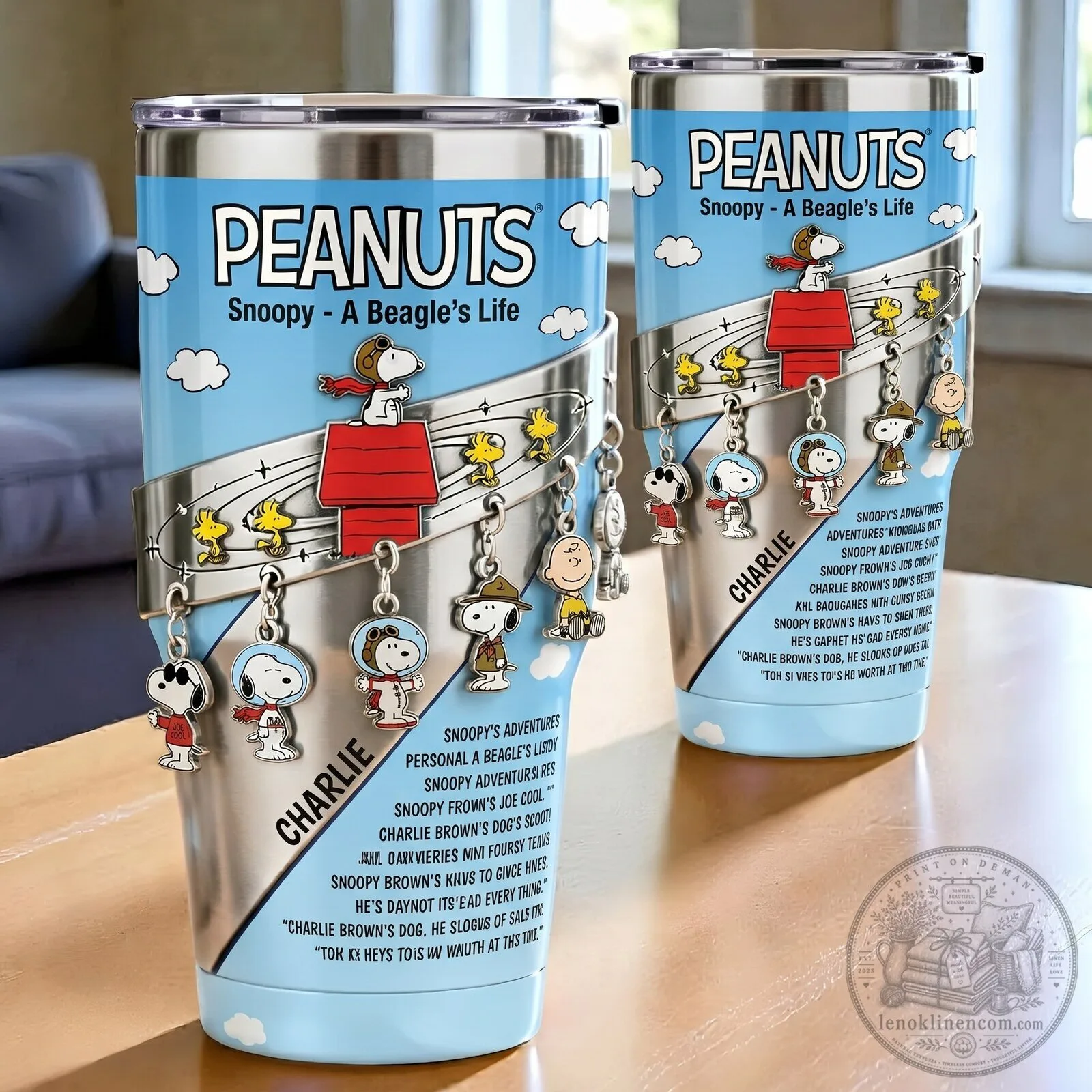 Peanuts Snoopy A Beagle's Life Stainless Steel Tumbler Cup with Charms