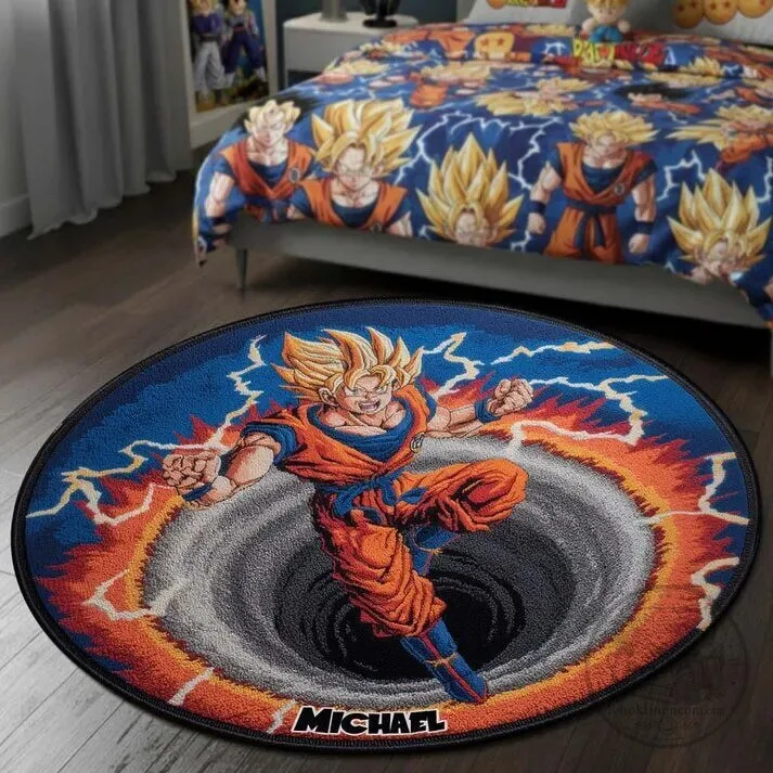 Dragon Ball Z Super Saiyan Goku Power Up Round Area Rug