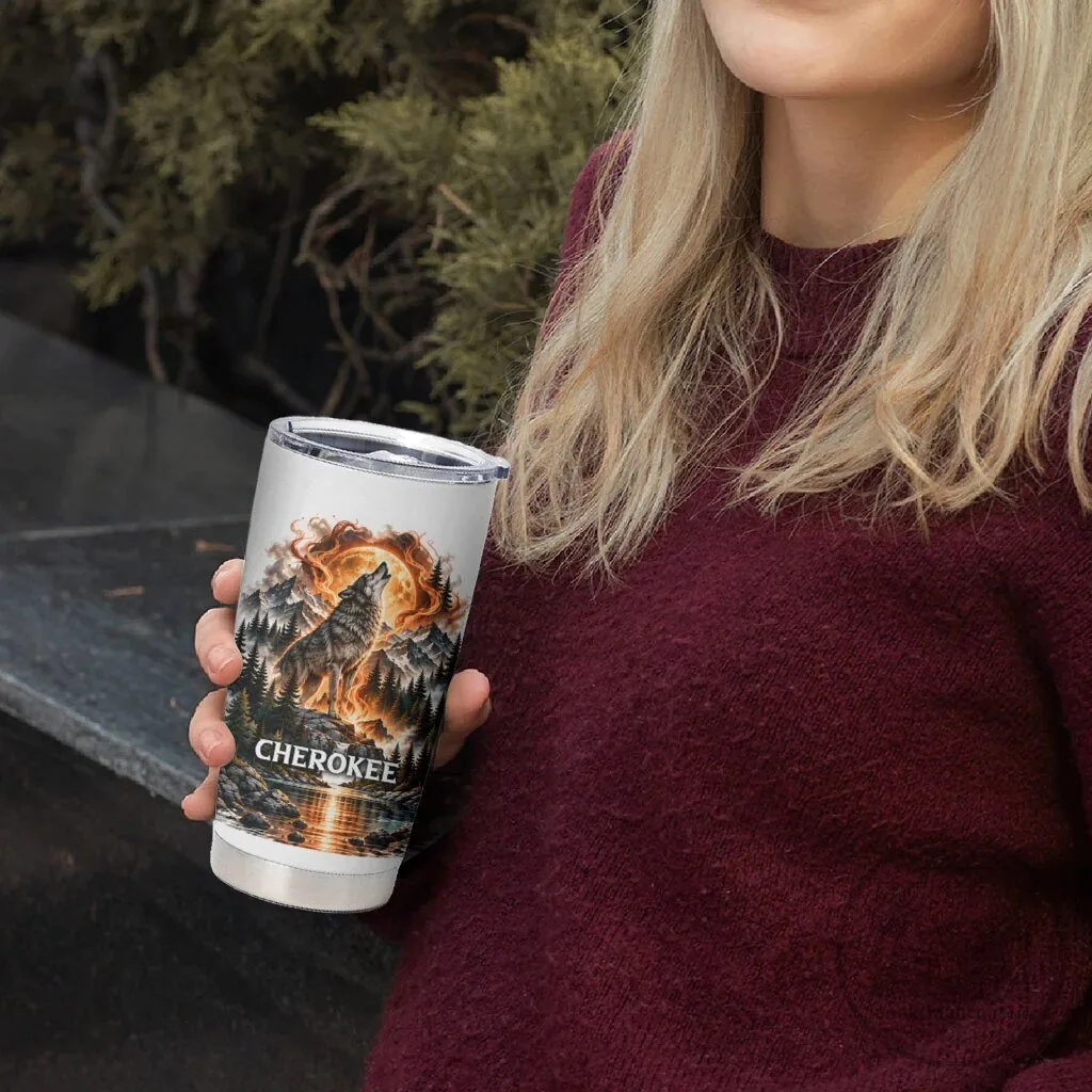 Cherokee Wolf and Native American Chief Tribal Nature Landscape Tumbler 7 Cherokee Wolf and Native American Chief Tribal Nature Landscape Tumbler