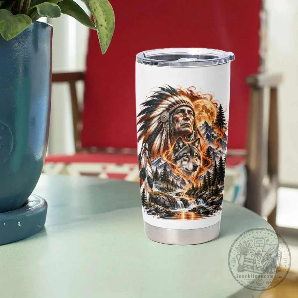 Cherokee Wolf and Native American Chief Tribal Nature Landscape Tumbler 9 Cherokee Wolf and Native American Chief Tribal Nature Landscape Tumbler