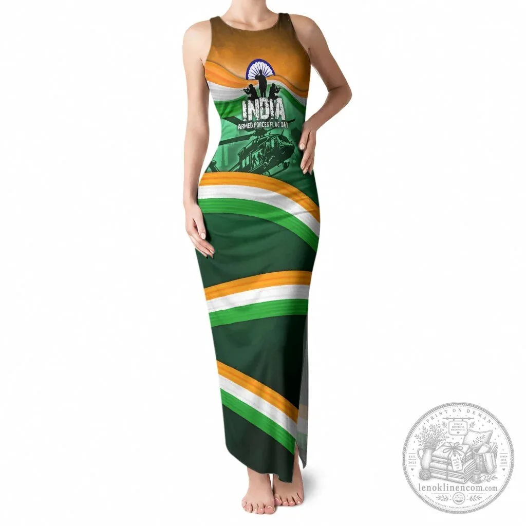 India Armed Forces Flag Day Patriotic Indian Military Sleeveless Maxi Dress