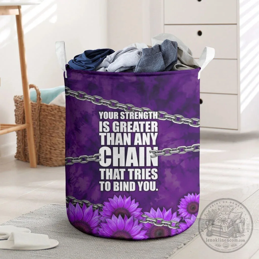 Domestic Violence Awareness Purple Sunflower Strength Quote Laundry Basket