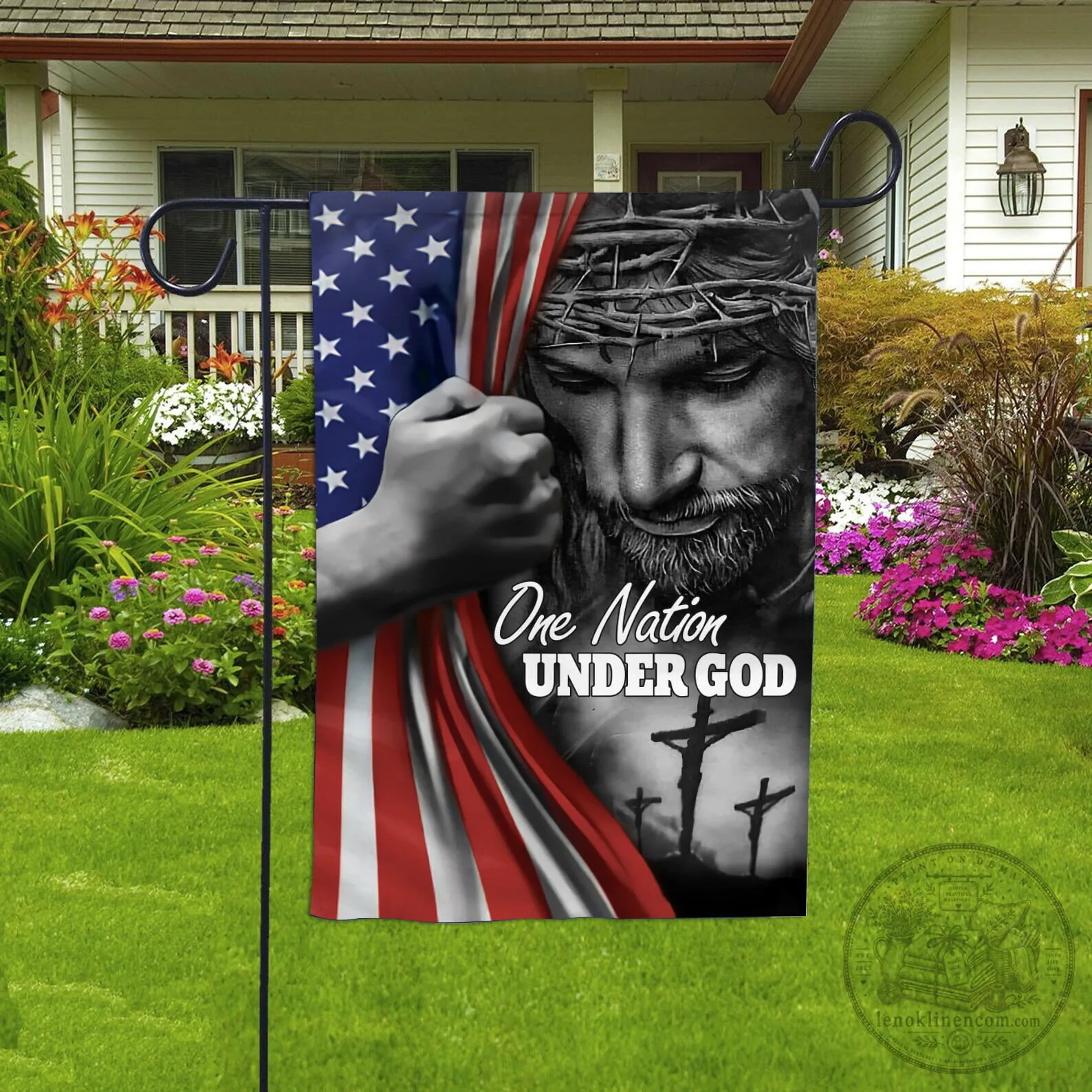 One Nation Under God Jesus Christ American Flag Garden Flag