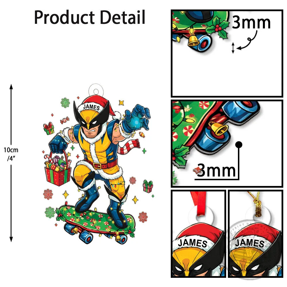 Wolverine Christmas Skateboard Holiday Ornament with Custom Name 10 Wolverine Christmas Skateboard Holiday Ornament with Custom Name