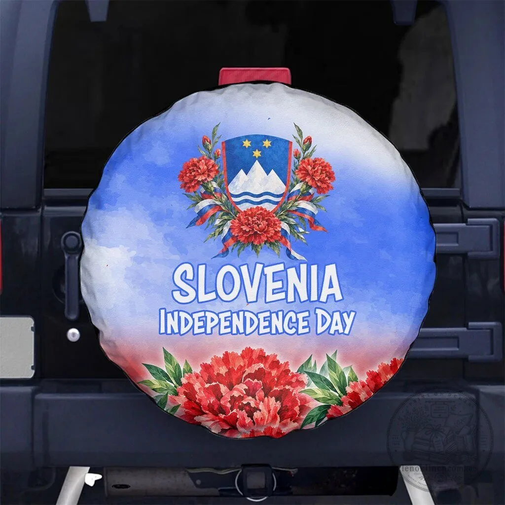 Slovenia Independence Day White Lipizzan Horse Red Carnation Emblem Tire Cover