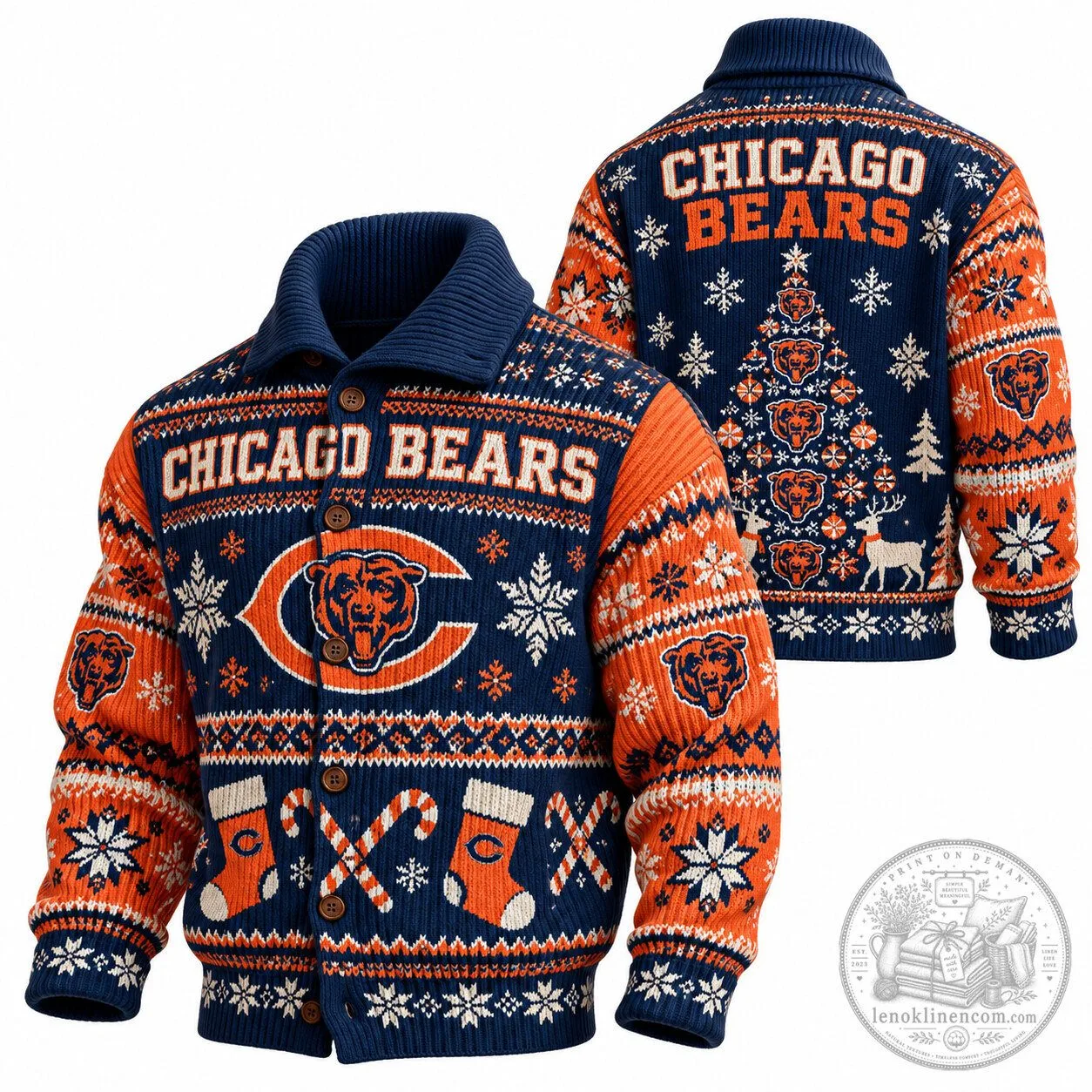 Chicago Bears Christmas Holiday Ugly Sweater Knitted Cardigan for Men