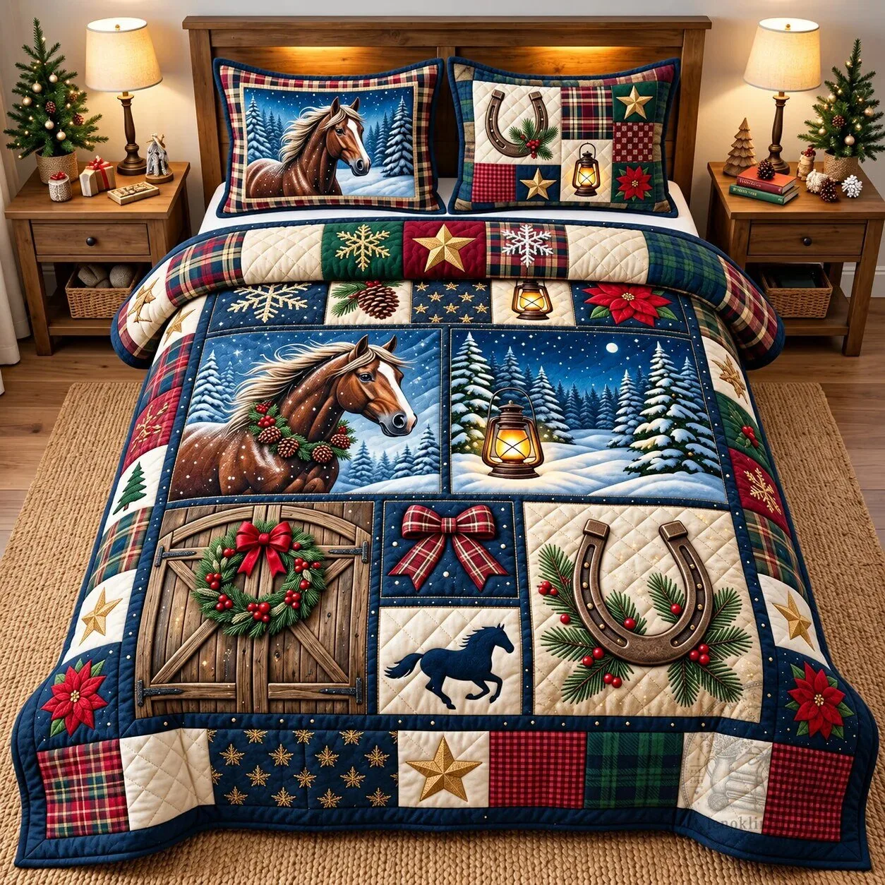 Christmas Horse Winter Wonderland Quilted Bedding Set with Pillow Shams 5 Christmas Horse Winter Wonderland Quilted Bedding Set with Pillow Shams