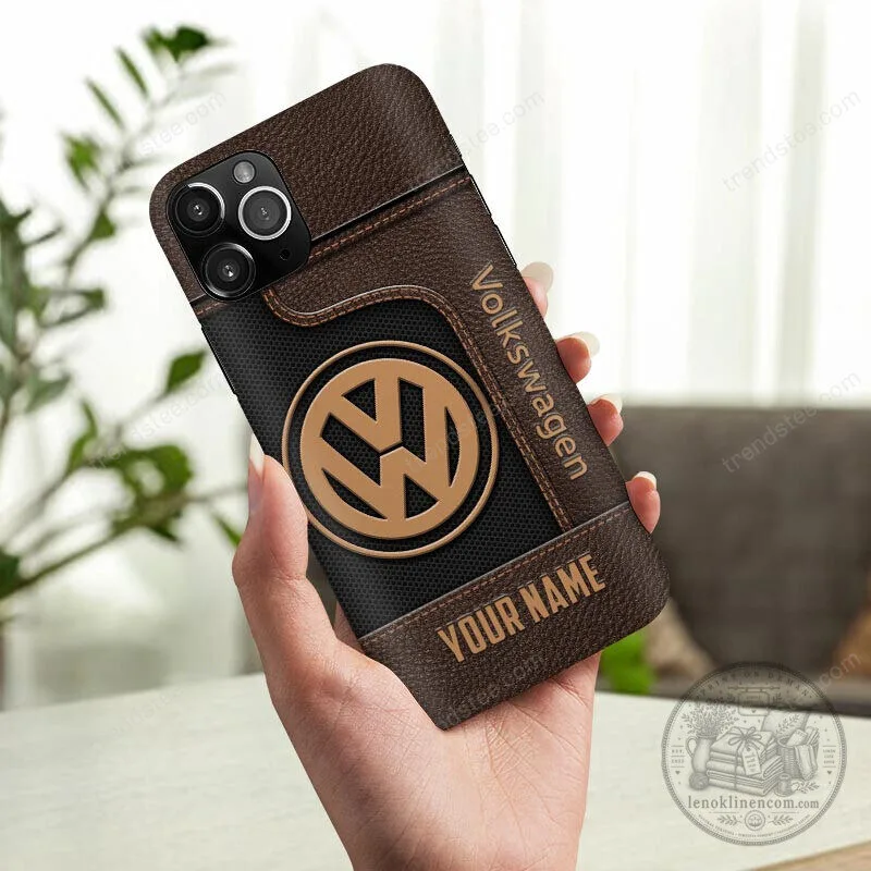 Volkswagen Custom Name Brown Leather Style Phone Case 4 Volkswagen Custom Name Brown Leather Style Phone Case