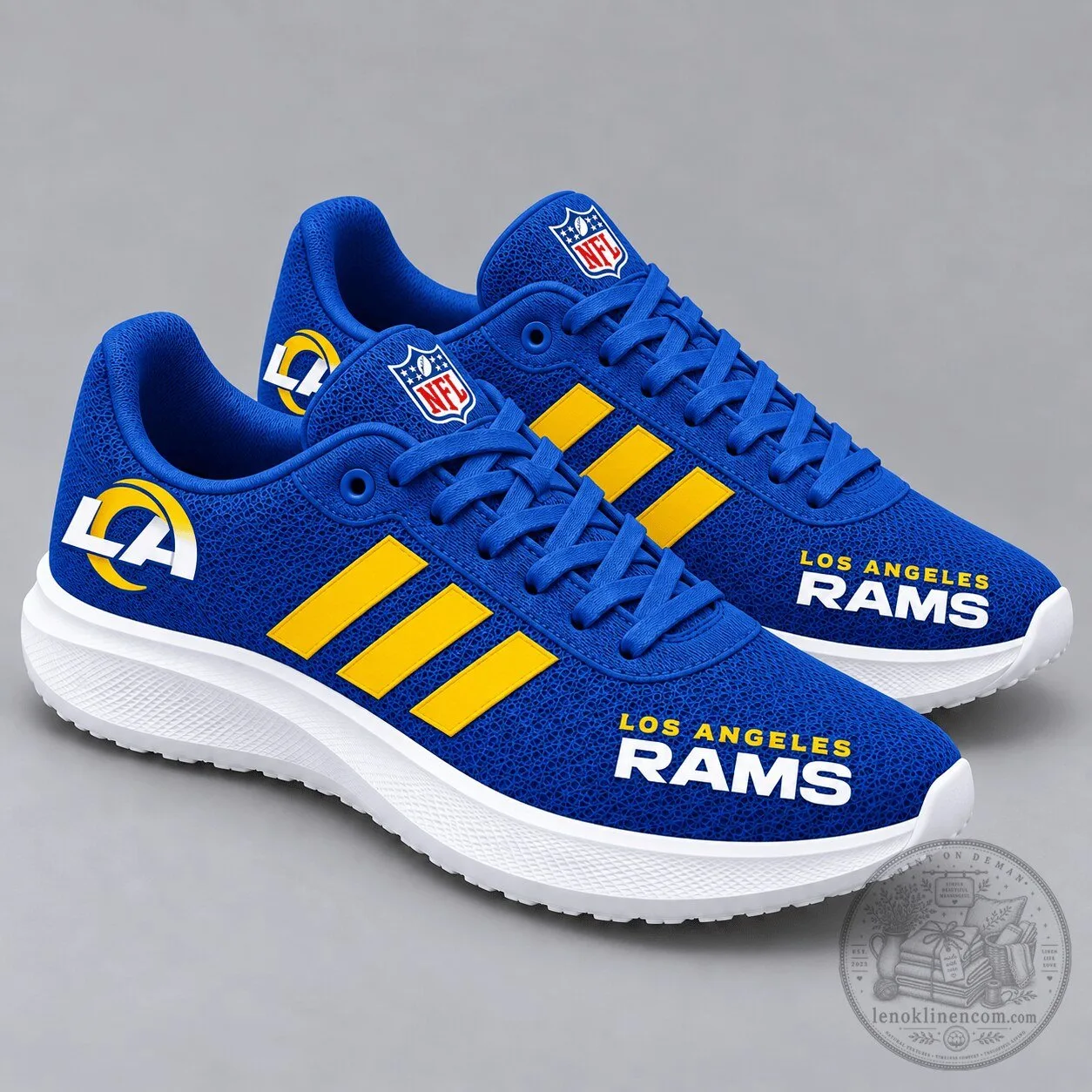 Los Angeles Rams NFL Team Logo Blue and Yellow Stripe Sport Sneakers