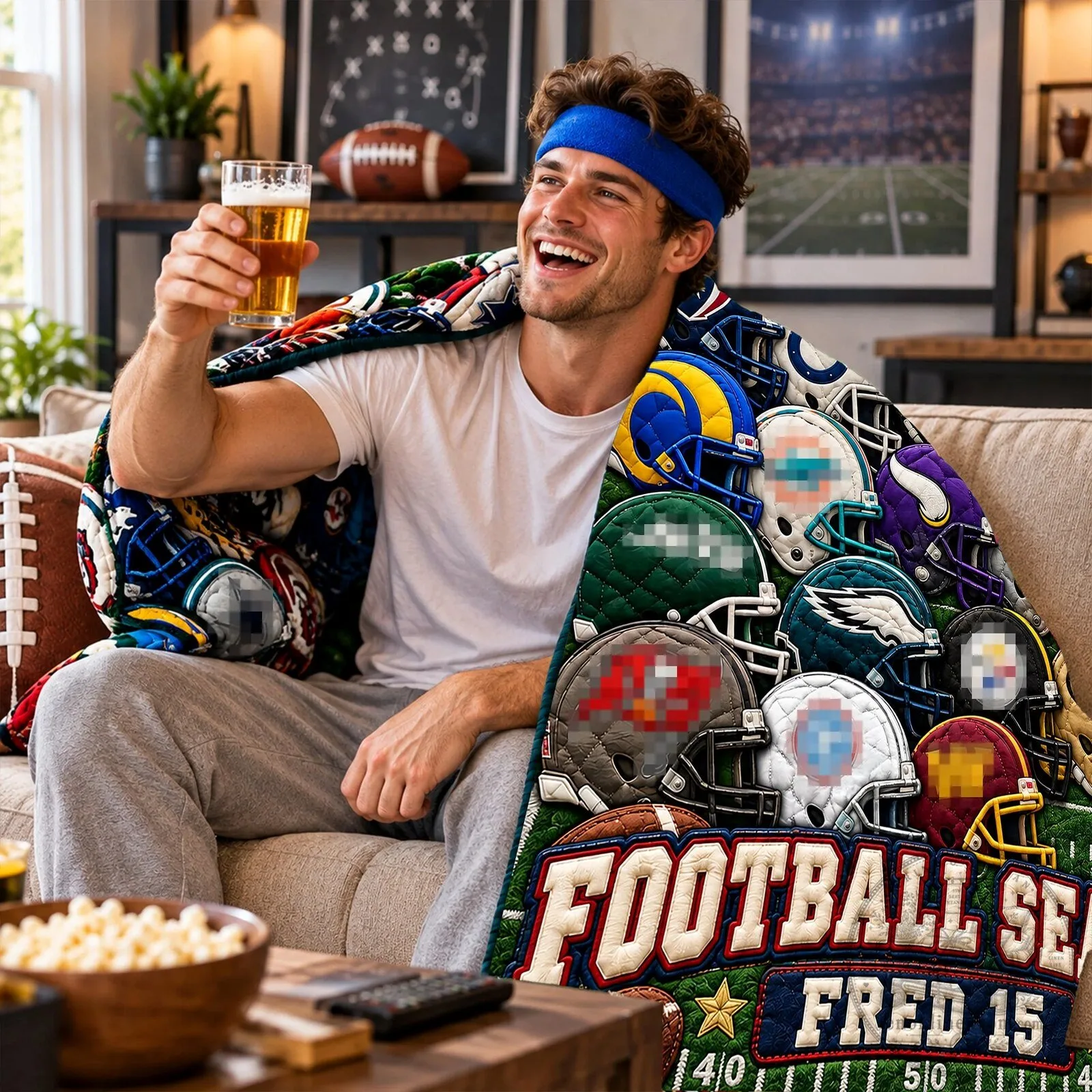 Personalized Football Season Team Helmets Custom Name Blanket