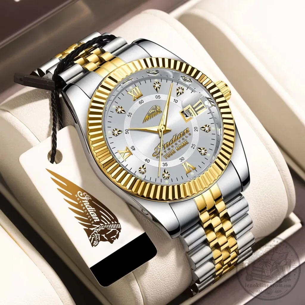 Indian Motorcycle Custom Name Two Tone Gold and Silver Stainless Steel Watch 31 Indian Motorcycle Custom Name Two Tone Gold and Silver Stainless Steel Watch