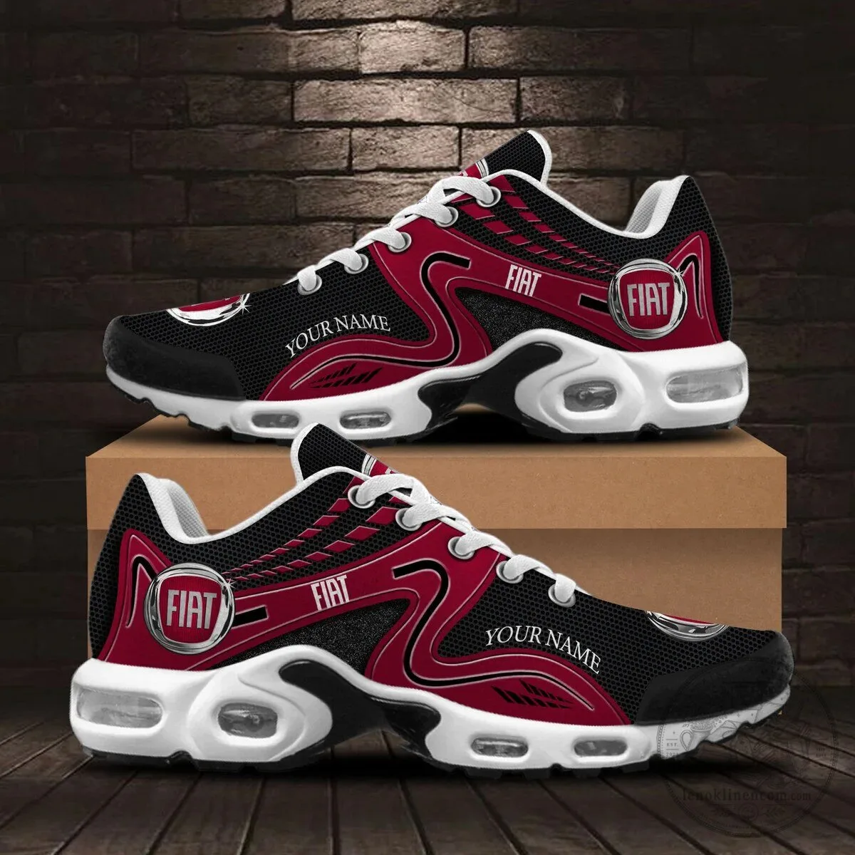 Fiat Car Logo Custom Name Black and Red Running Shoes for Men and Women