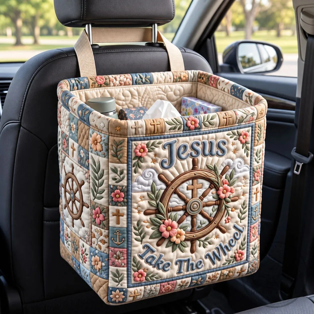 Jesus Take The Wheel Christian Faith Quilted Car Storage Basket