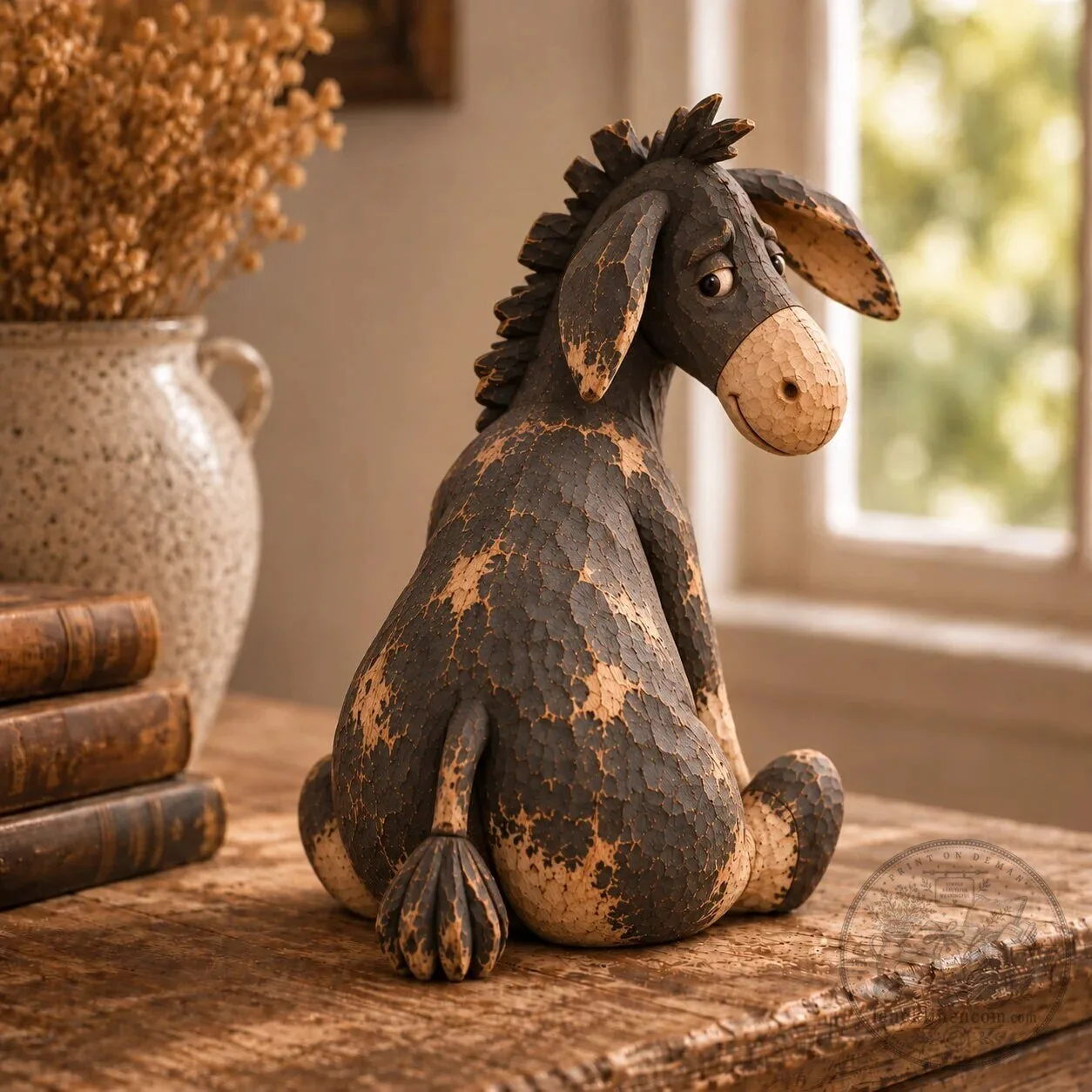 Rustic Vintage Donkey Figurine - Funny Farmhouse Tabletop Decor with Distressed Wood-Look Finish