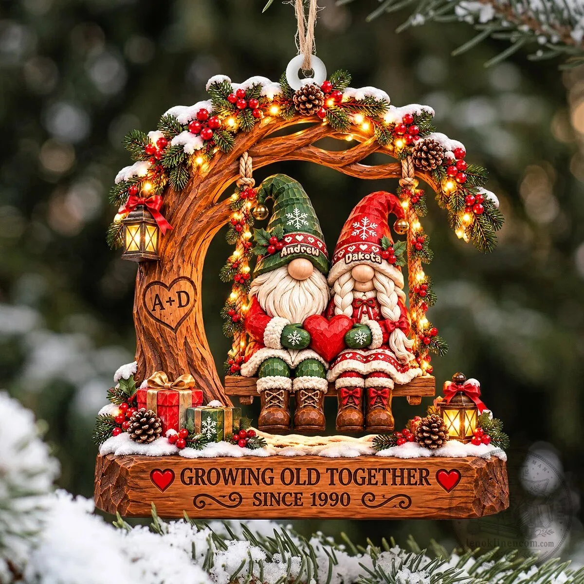 Couple Ornament of Personalized Christmas Gnomes - Celebrating Love Since 1990