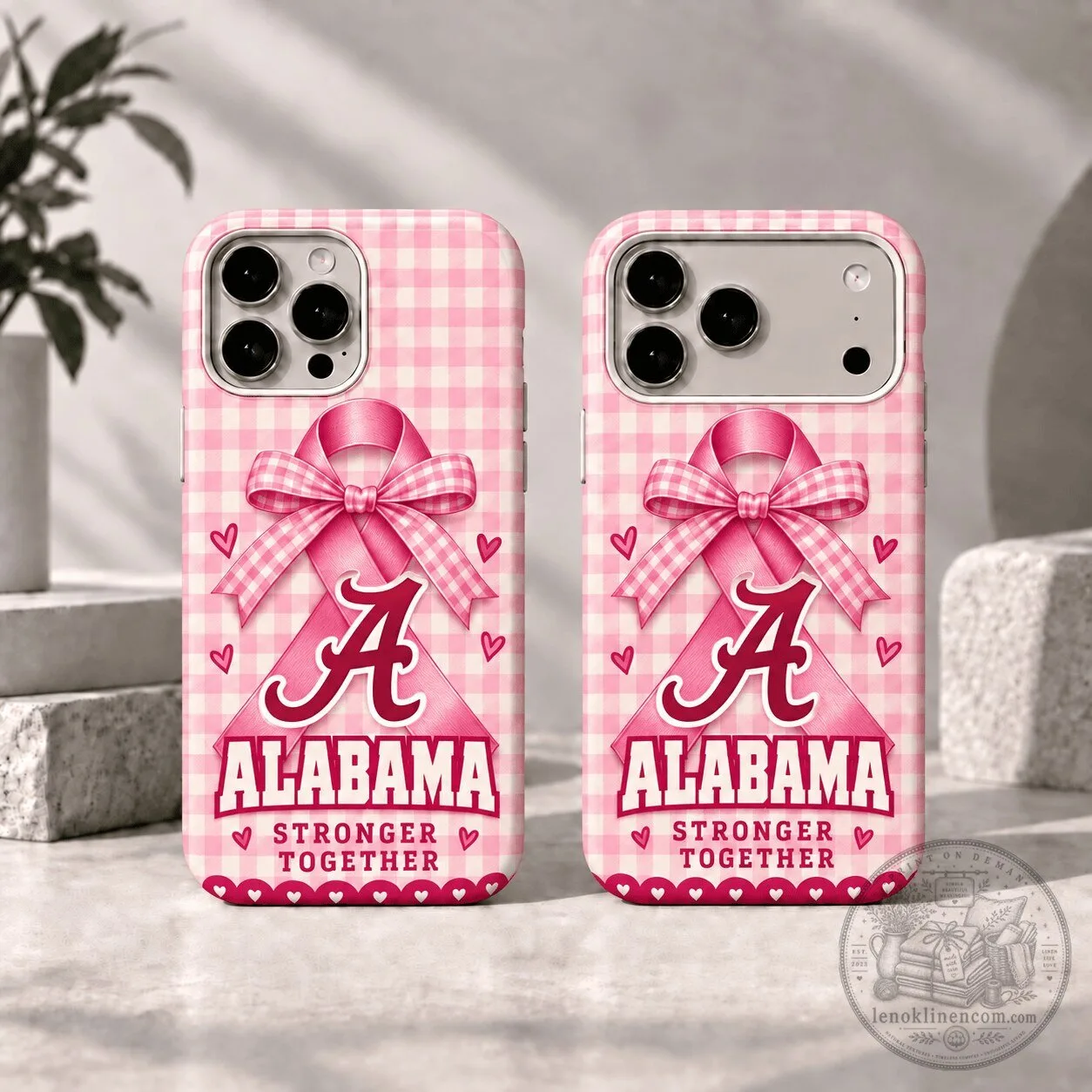 Alabama Crimson Tide Breast Cancer Awareness Pink Gingham Phone Case