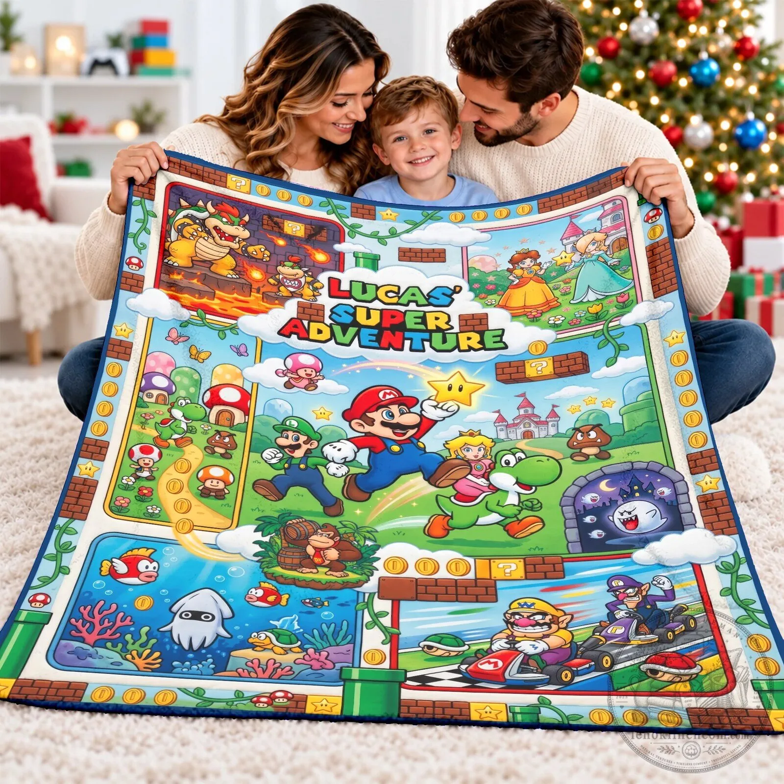 Personalized Super Mario Brothers Adventure World Map Kids Blanket