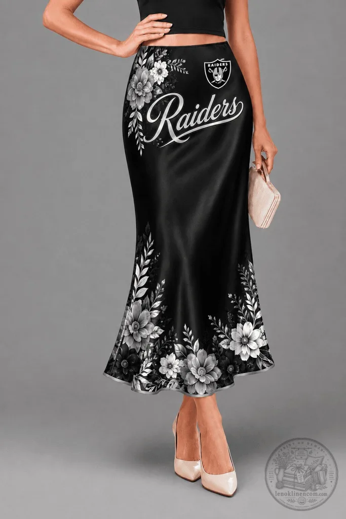 Women's High-Waisted Maxi Skirt with Floral Print featuring Las Vegas Raiders Design 20 Women's High-Waisted Maxi Skirt with Floral Print featuring Las Vegas Raiders Design
