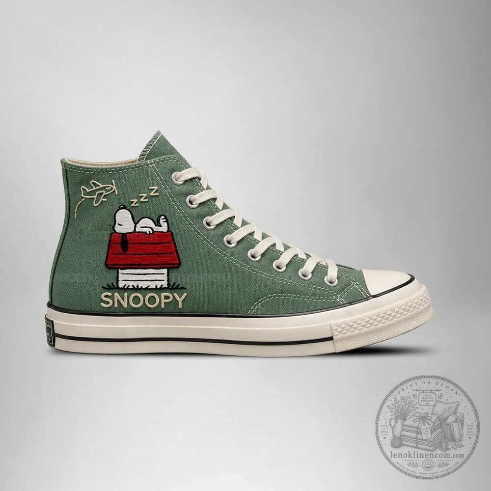 Snoopy Peanuts Embroidered Sunflower Bees High Top Canvas Shoes 5 Snoopy Peanuts Embroidered Sunflower Bees High Top Canvas Shoes