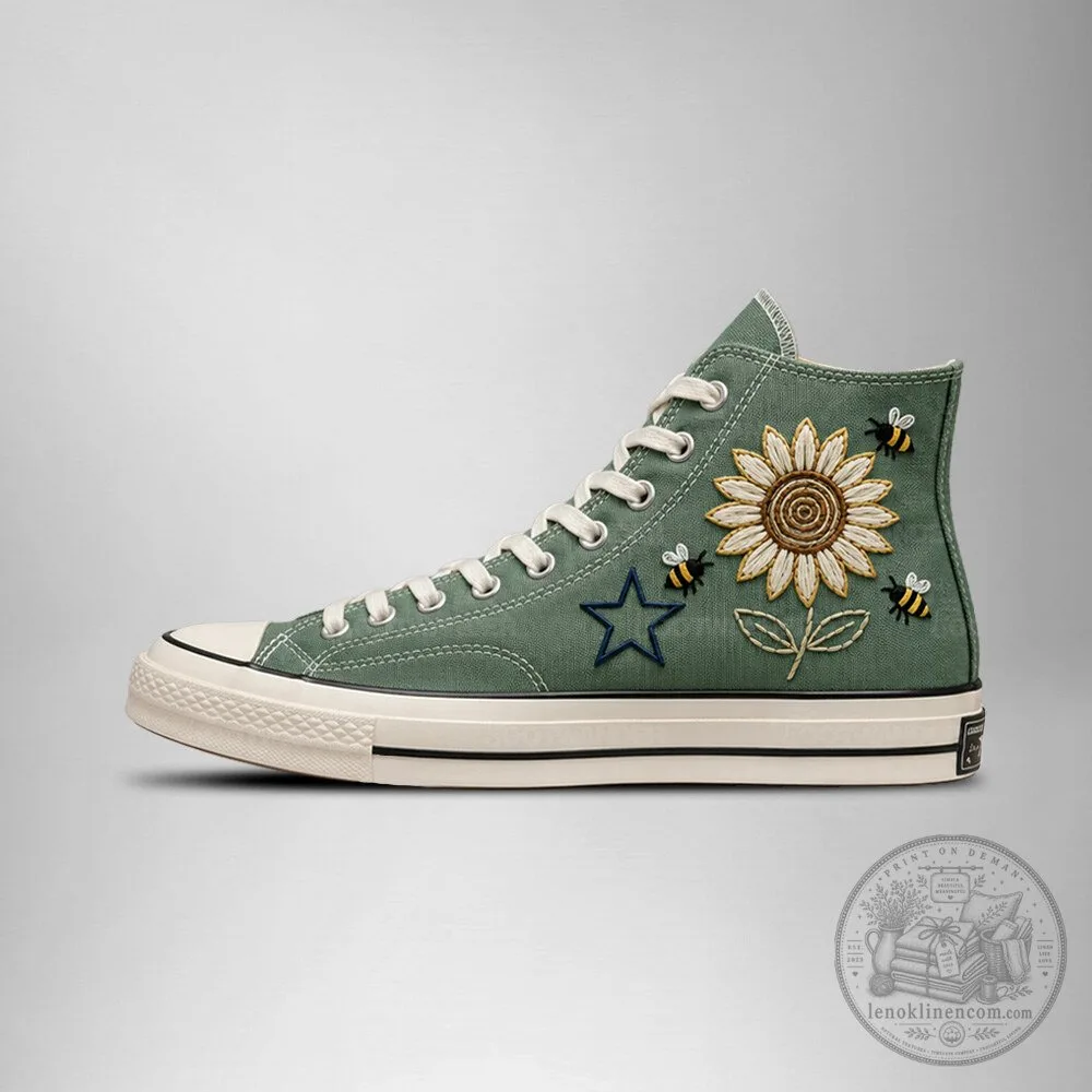 Snoopy Peanuts Embroidered Sunflower Bees High Top Canvas Shoes 6 Snoopy Peanuts Embroidered Sunflower Bees High Top Canvas Shoes