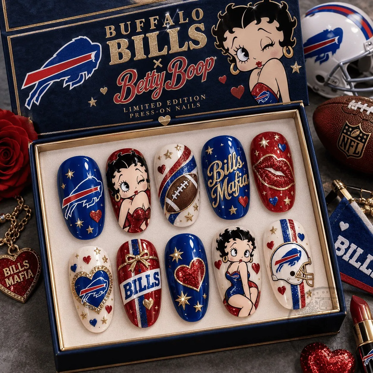 Buffalo Bills Betty Boop Glamorous Football Fan Press-On Nails Set
