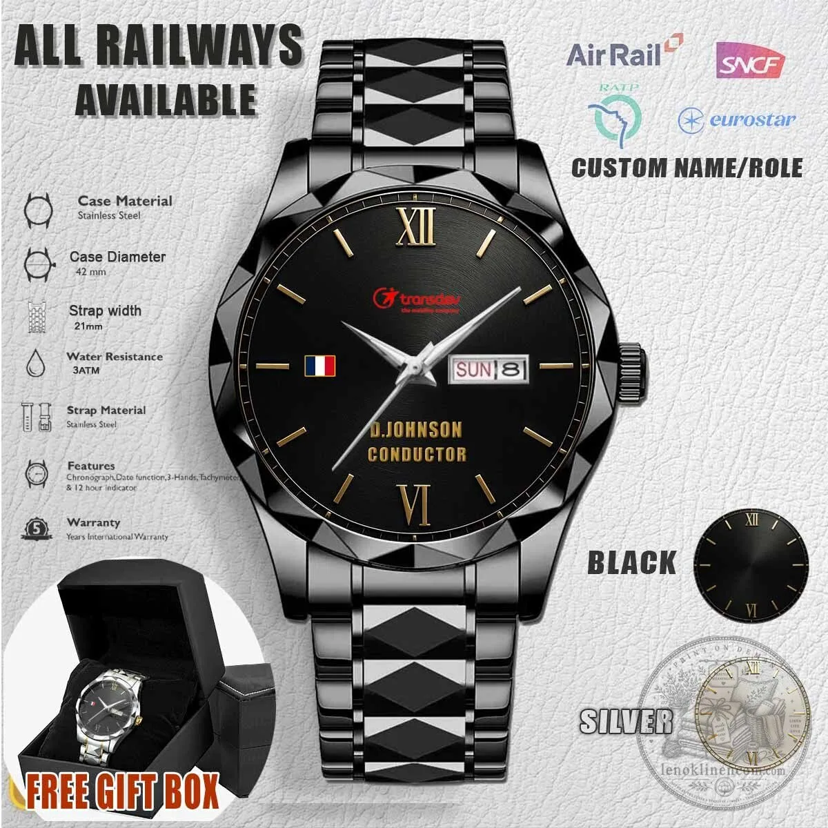 Transdev Railway Conductor Custom Engraved Stainless Steel Watch 3 Transdev Railway Conductor Custom Engraved Stainless Steel Watch