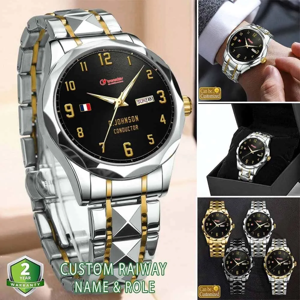 Transdev Railway Conductor Custom Engraved Stainless Steel Watch 5 Transdev Railway Conductor Custom Engraved Stainless Steel Watch