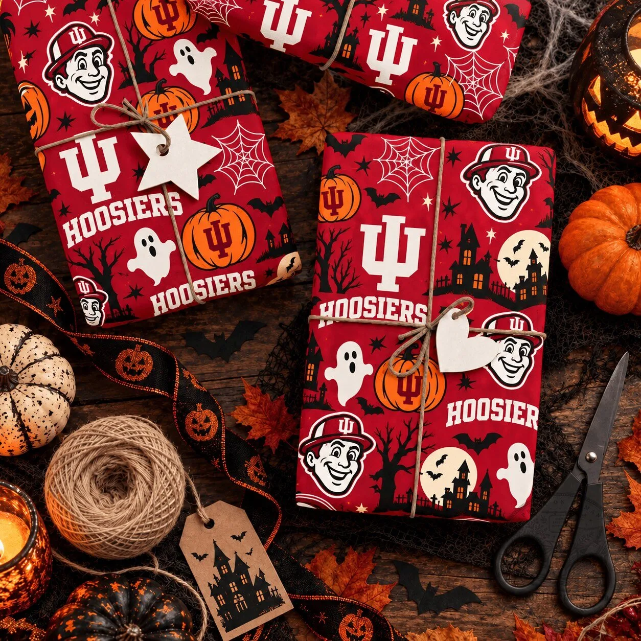 Indiana Hoosiers Halloween Spooky Pumpkins Ghost College Wrapping Paper