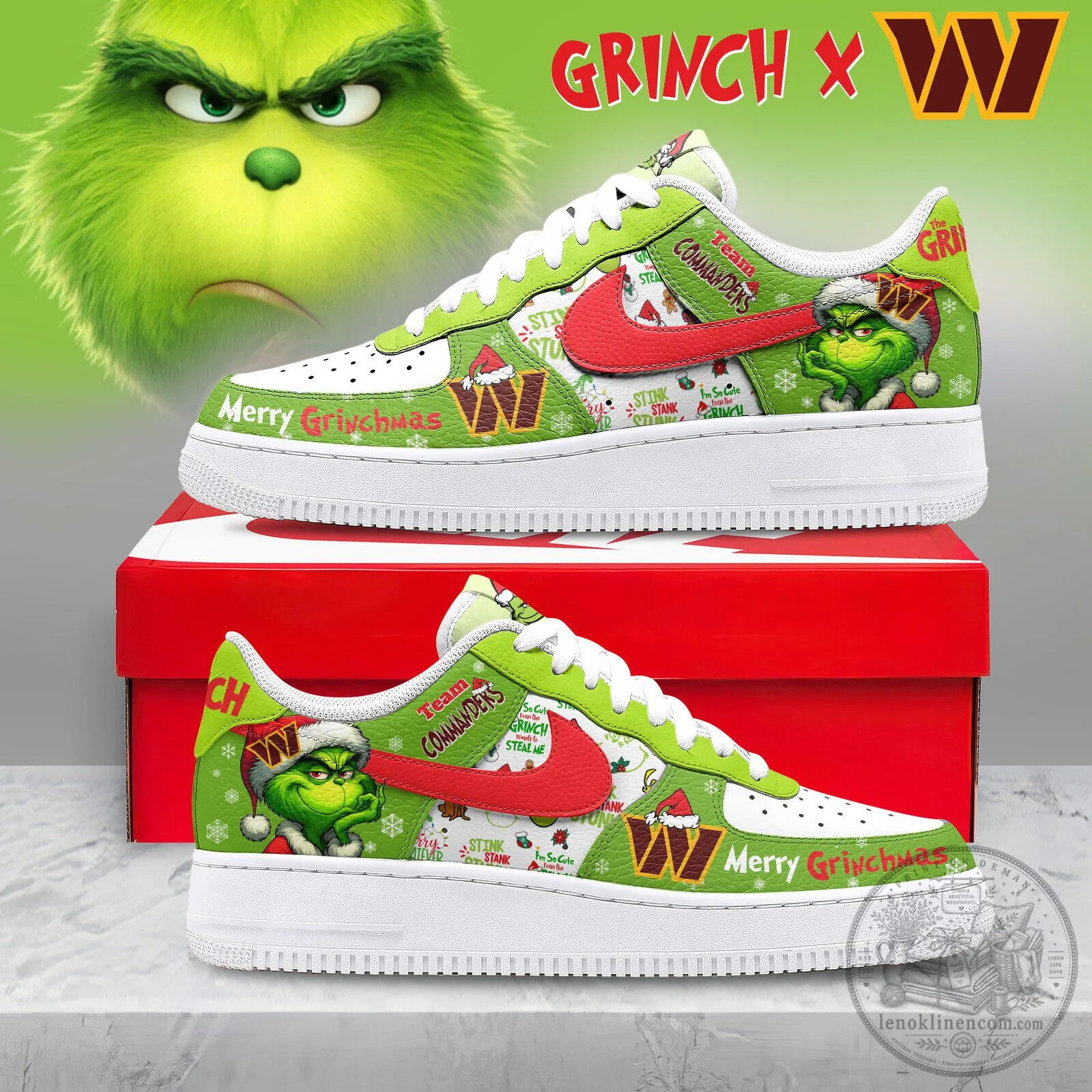 Washington Commanders Grinch Christmas Holiday Custom Shoes